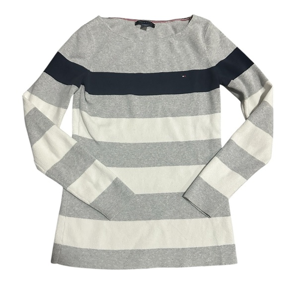 Tommy Hilfiger sweater, wide stripes. Semi boatneck neck, Sz small - Picture 2 of 6
